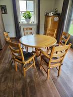 Tafel en stoelen, Huis en Inrichting, Tafels | Eettafels, 100 tot 150 cm, 100 tot 150 cm, Rond, Eikenhout