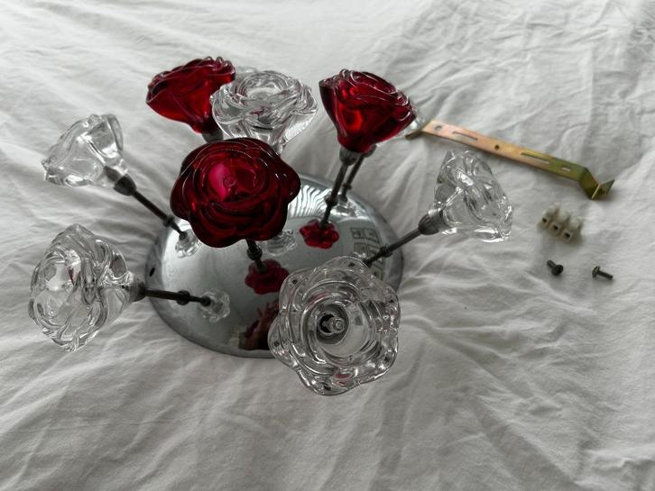 Plafondlamp met glazen bloemen, Huis en Inrichting, Lampen | Plafondlampen, Gebruikt, Ophalen