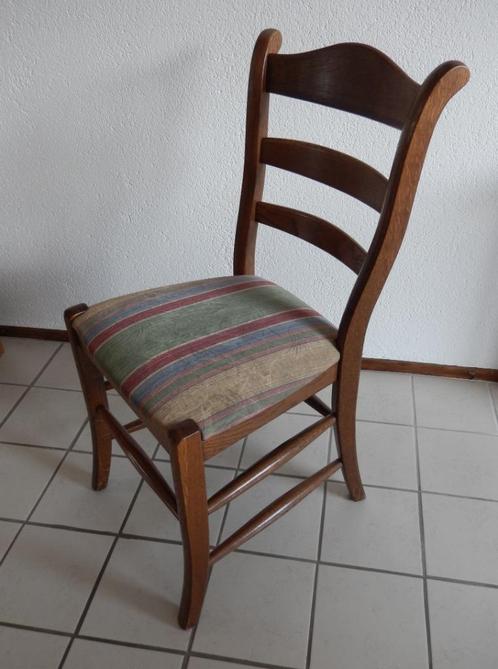 4 Oisterwijk eiken eetkamerstoelen - eettafelstoelen, Huis en Inrichting, Stoelen, Gebruikt, Vier, Hout, Stof, Bruin, Ophalen