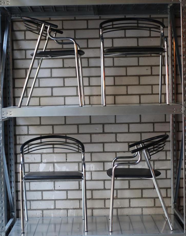 Vintage chroom buisframe leren stoelen, Huis en Inrichting, Stoelen, Zo goed als nieuw, Vier, Zwart, Ophalen