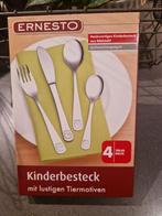 Nieuw 4 delig rvs kinderbestekje in doos - dierenafbeelding, Ophalen, Nieuw, Rvs of Chroom