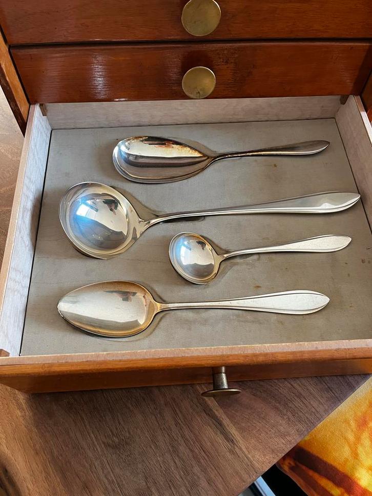 Gero Zilvium 90 Verzilverde Bestekset 6 Persoons + Kast, Antiek en Kunst, Antiek | Bestek, Ophalen
