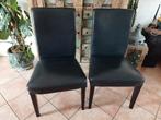 2 bruin lederen stoelen met mahoniekleurige poten, Huis en Inrichting, Ophalen of Verzenden, Zo goed als nieuw, Bruin