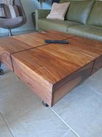 salontafel, incl. RETRO wielen , uniek !, Ophalen, 50 tot 100 cm, Vierkant, Zo goed als nieuw