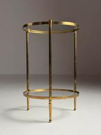 Vintage bijzettafel goud glas, Antiek en Kunst, Ophalen