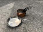 Vintage Franse koperen steelpan en koekenpan set, Ophalen, Gebruikt, Crème, Overige typen