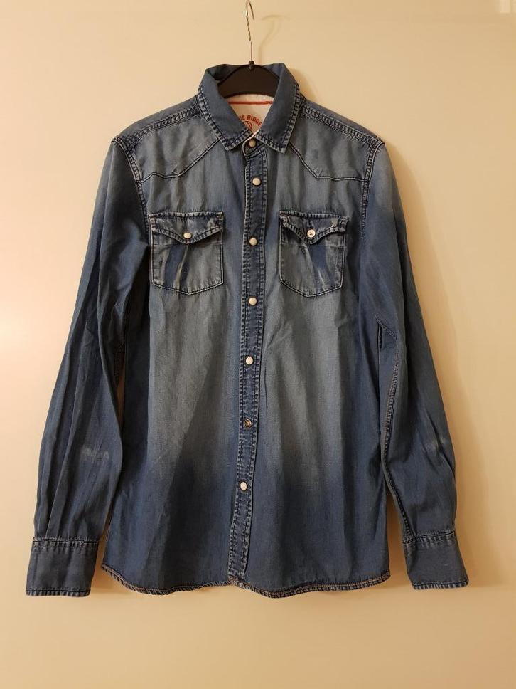 WE Blue Ridge denim blouse/overhemd maat 158-164, Kinderen en Baby's, Kinderkleding | Maat 158, Zo goed als nieuw, Jongen of Meisje