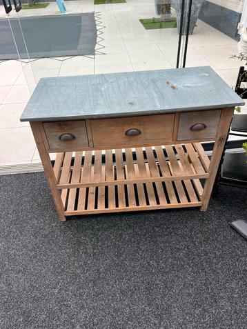 Houten Tafel met zinkenblad Lades en Onderplank beschikbaar voor biedingen