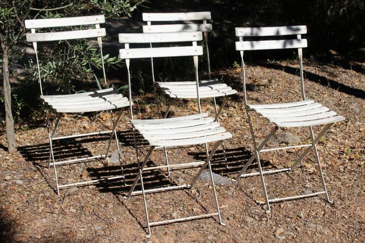 Brocante - Serie oude Bistro-stoeltjes!, Tuin en Terras, Tuinstoelen, Gebruikt, Overige materialen, Inklapbaar, Stapelbaar, Ophalen