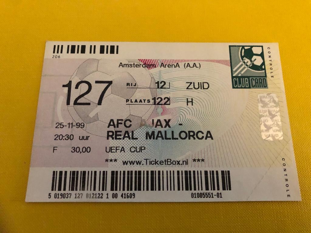 ⚽ Ticket Uefa-Cup Ajax - Real Mallorca 1999/2000 ⚽, Ophalen of Verzenden, Zo goed als nieuw, Ajax, Overige typen
