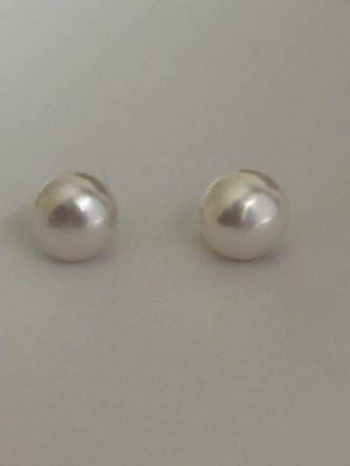 Parel Oorbellen Witte Akoya Parels, 9mm, 14K Goud, Sieraden, Tassen en Uiterlijk, Oorbellen, Nieuw, Knopjes of Stekers, Goud, Wit