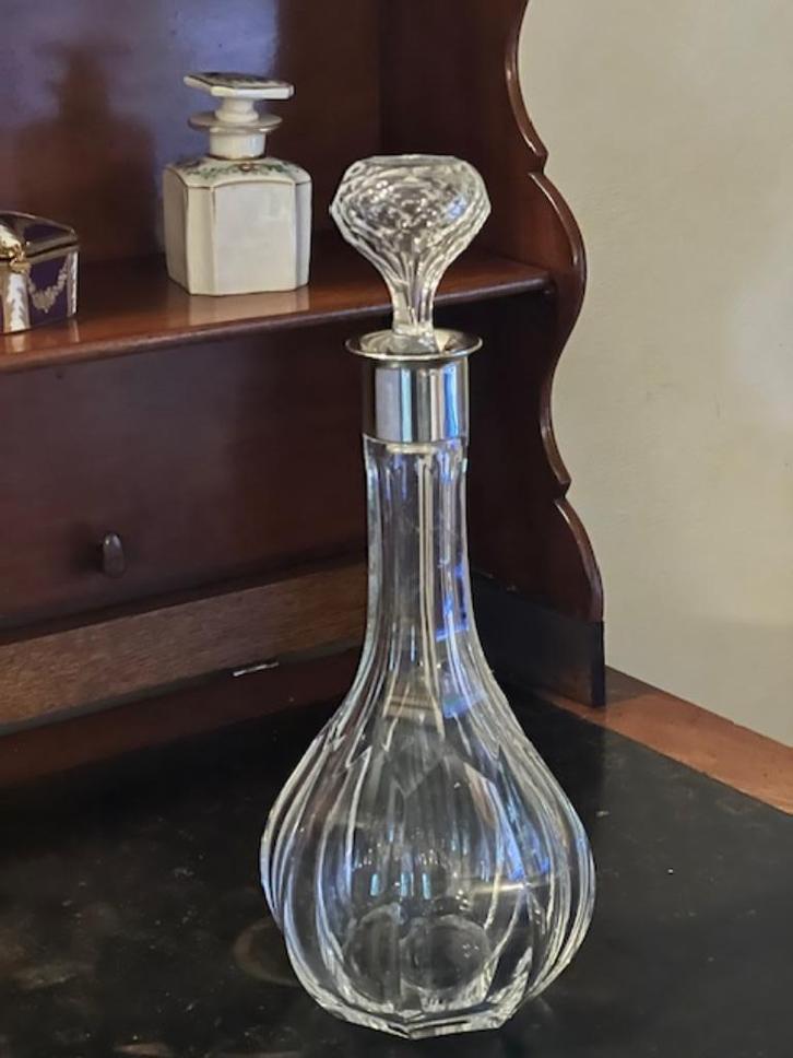 ZWARE KARAF KRISTAL/ZILVER  IN FACETTEN GESLEPEN, Antiek en Kunst, Antiek | Goud en Zilver, Zilver, Verzenden