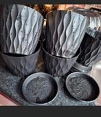 Set van 6 potjes met gaatjes op schotel, Tuin en Terras, Ophalen, Rond, Kunststof, Minder dan 30 cm