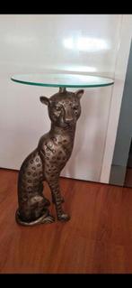 Panter bijzettafel met glasplaat, Huis en Inrichting, Ophalen, Overige materialen, Minder dan 55 cm, Rond