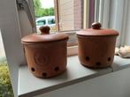 Aardewerk knoflook/uien potten, Huis en Inrichting, Ophalen, Gebruikt, Overige materialen, Pot, Bus of Blik