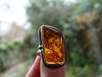 Eerste gehalte zilveren art deco ring met barnsteen, amber, 18 tot 19, Gebruikt, Verzenden, Met edelsteen