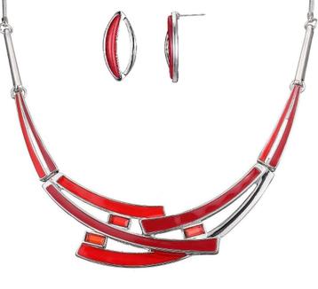 Set statement ketting met oorstekers zilver / rood beschikbaar voor biedingen