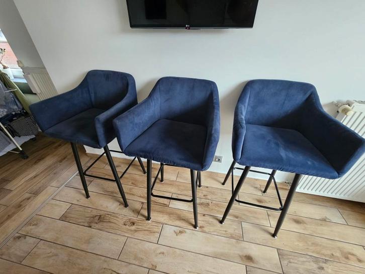 Barkrukken 3stk kleur marineblauwe/zwart, Huis en Inrichting, Barkrukken, Zo goed als nieuw, 60 tot 90 cm, Ophalen