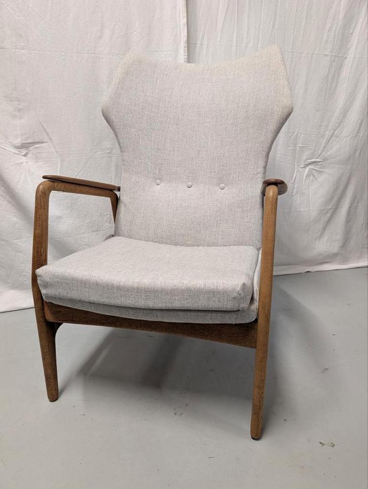 Vintage 60s Bovenkamp wingback fauteuil - Madsen en Schubell, Huis en Inrichting, Fauteuils, Gebruikt, Hout, Stof, 50 tot 75 cm