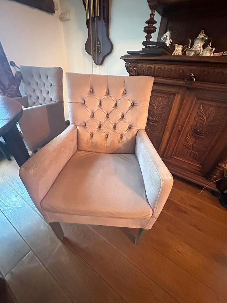 4 Taupe Velvet Eetkamerstoelen, Huis en Inrichting, Fauteuils, Zo goed als nieuw, Stof, Minder dan 50 cm, Minder dan 75 cm, Ophalen