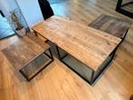Salontafel set van 3, hout en metaal, Gebruikt, 100 tot 150 cm, Hout metaal, Metaal