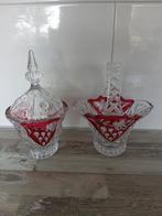 Anna Hutte Bleikristallen suikerpot en mand met rood accent, Ophalen of Verzenden