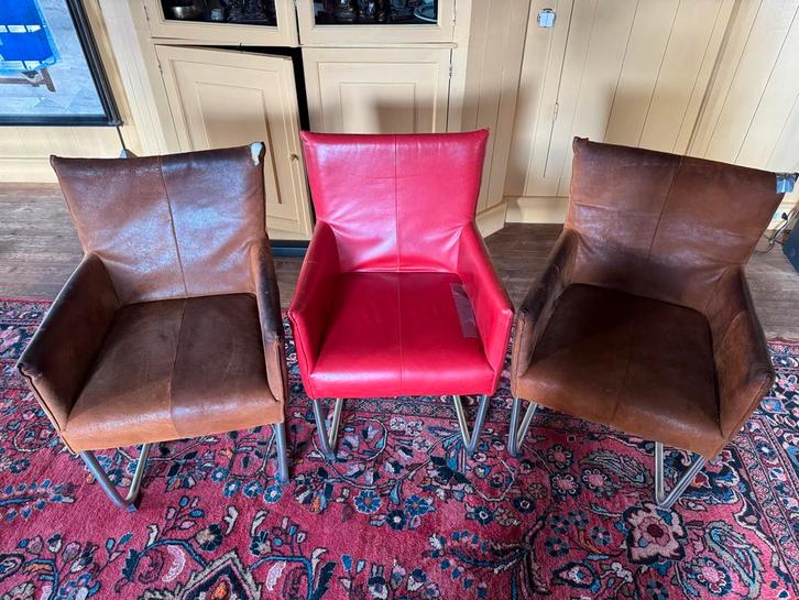 GRATIS: 3 Jess Design Eetkamerstoelen (Leer), Huis en Inrichting, Stoelen, Gebruikt, Drie, Leer, Metaal, Ophalen