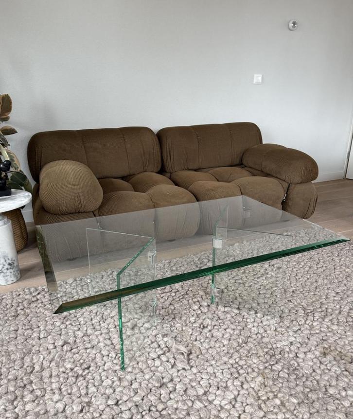 Glazen salontafel Leon Rosen vintage design glas koffietafel, Huis en Inrichting, Tafels | Salontafels, Zo goed als nieuw, Minder dan 50 cm