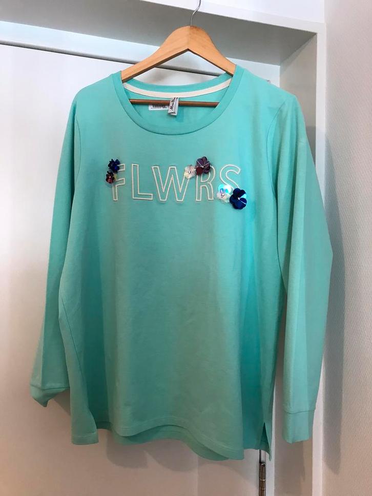 Miss Etam nieuw mint sweater trui flowers XXL bloem oto 61,5, Kleding | Dames, Grote Maten, Nieuw, Trui of Vest, Overige kleuren