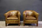 set van 2 mooie Engelse Club fauteuils, Minder dan 75 cm, Leer, Chesterfield Engels, Zo goed als nieuw