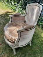 Antieke fauteuil armleuning hout gestoffeerd brocante stoel, Antiek en Kunst, Antiek | Meubels | Stoelen en Banken, Ophalen