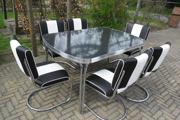 Bel Air 6 slede stoelen + diner tafel retro fifties sixties beschikbaar voor biedingen