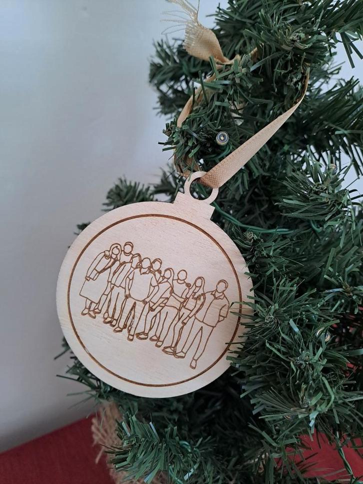 Houten Kerstbal met Lijntekening - Uniek!, Huis en Inrichting, Woonaccessoires | Overige, Nieuw, Ophalen of Verzenden