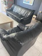 Zwart leren bankstel 3-2-1, Ophalen, Gebruikt, 75 tot 100 cm, Leer