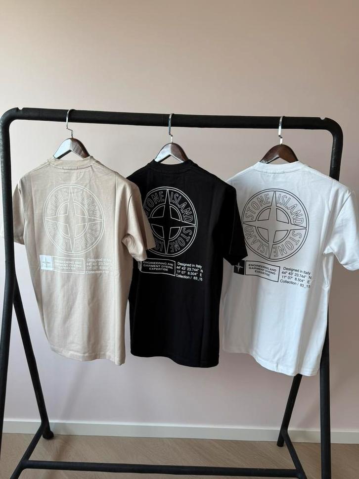 Stone island tshirt met print, Kleding | Heren, T-shirts, Zo goed als nieuw, Maat 48/50 (M), Beige, Verzenden
