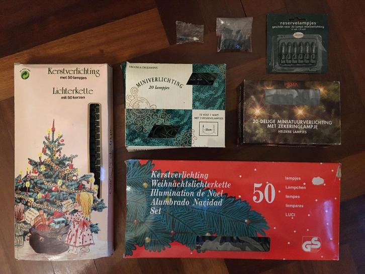 140 vintage mini-kerstboomlampjes (met reservelampjes), Diversen, Kerst, Gebruikt, Ophalen