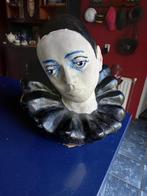 Vintage gipsen Pierrot in het zwart, buste, Antiek en Kunst, Ophalen