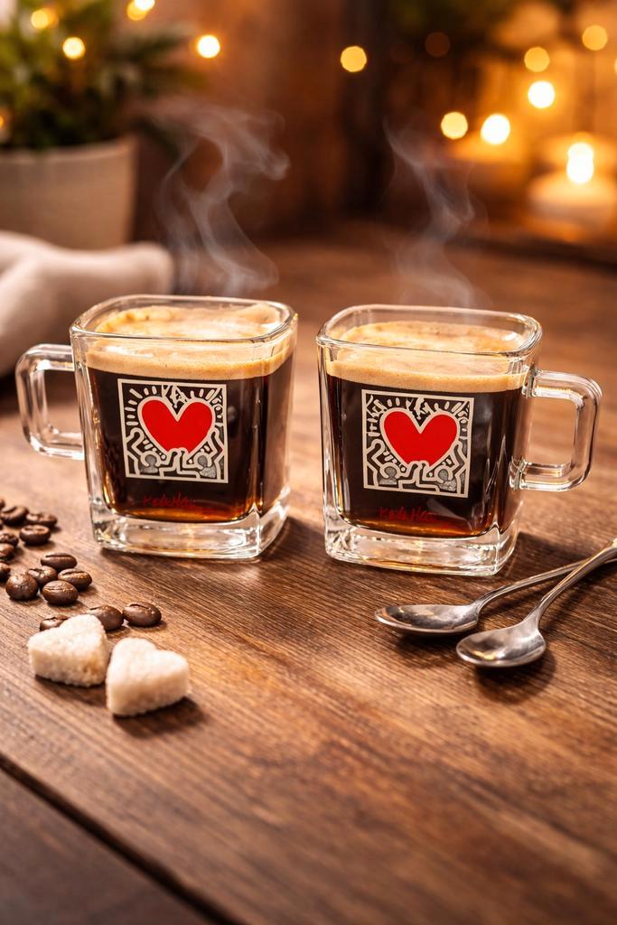 Keith Haring Senseo Limited Edition glazen – set van 2, Verzamelen, Glas en Borrelglaasjes, Zo goed als nieuw, Verzenden