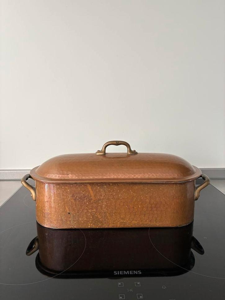 Zware Koperen Vispan met Deksel, Huis en Inrichting, Keuken | Potten en Pannen, Gebruikt, Koekenpan of Braadpan, Overige materialen
