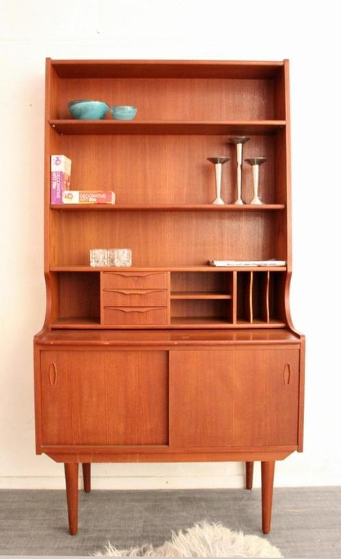 Deens mid century teakhouten wandmeubel vintage design, Huis en Inrichting, Kasten | Wandmeubels, Gebruikt, 150 tot 200 cm, Minder dan 150 cm