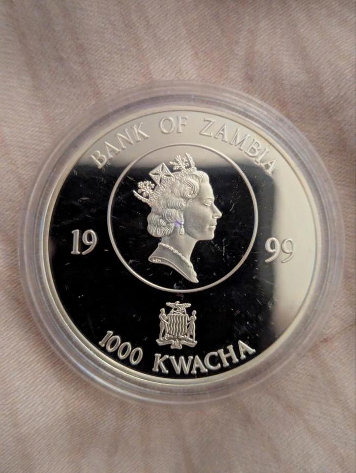 1000 Kwacha 1999 Proof Munt – XXVII Olympische Spelen Discus, Postzegels en Munten, Edelmetalen en Baren, Zilver, Ophalen of Verzenden