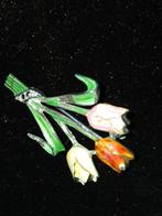 Oude zilveren geëmailleerde tulpenbroche met markasiet € 40, Sieraden, Tassen en Uiterlijk, Ophalen of Verzenden, Gebruikt, Zilver