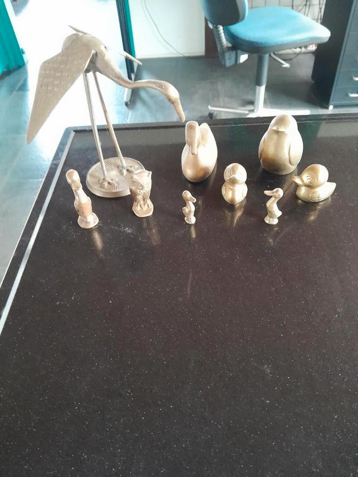 Set van 9 messing vogels, Antiek en Kunst, Antiek | Koper en Brons, Brons, Ophalen