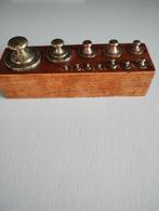 Koperen gewichten in houten blok - 12 stuks, Antiek en Kunst, Ophalen of Verzenden