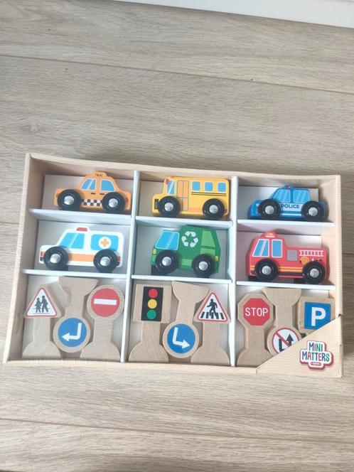 Mini matters houten autobaan set auto's en verkeersborden ni, Kinderen en Baby's, Speelgoed | Houten speelgoed, Nieuw, Overige typen