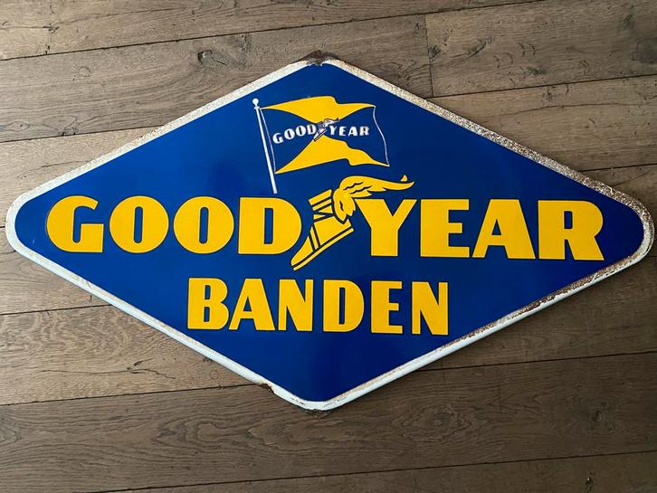 Goodyear Emaille Bord - Langcat Bussum, Antiek en Kunst, Antiek | Emaille, Ophalen
