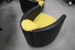 2 x stoere fauteuil Aviator leer zwart & geel modern design, Huis en Inrichting, Gebruikt, Leer, Ophalen