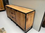 DRESSOIR 2 deuren/3 laden 180 cm massief mango GRATIS THUIS, Gebruikt, 150 tot 200 cm, Ophalen of Verzenden, Dressoir industriële massief mango metaal 180 cm voorraad
