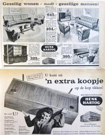 6 vintage advertenties reclames Henk Hartog meubels 1960 beschikbaar voor biedingen