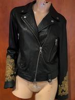 SET jas echt leer met geborduurde mouwen M origineel zgan, Maat 38/40 (M), SET, Zwart, G